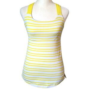 Lululemon Track And Train Tank Twin Stripe Sizzle Built In Bra Yellow Size 6